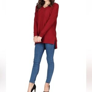Lildy Burgundy Red Solid Waffle Knit Women’s Tunic Size L-XL